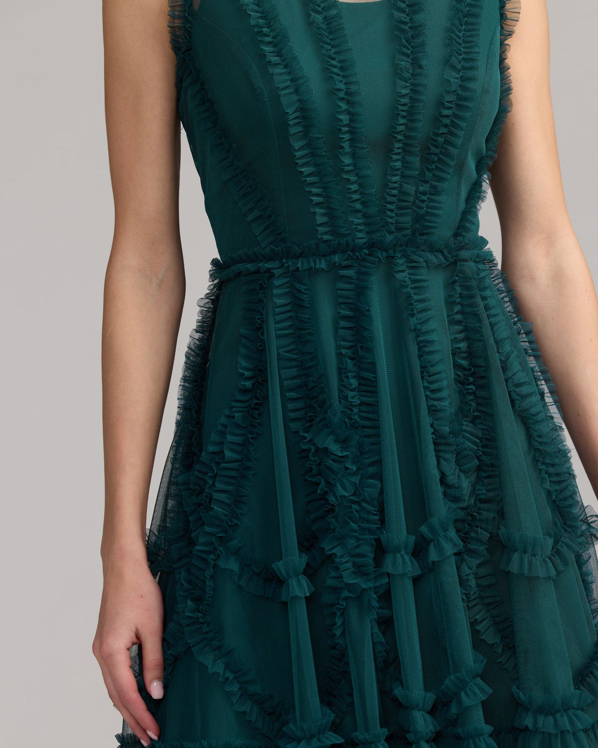 Teal High Neck Sleeveless Micro Ruffle Mini Dress