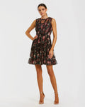 Black Multi Micro Ruffle Floral A-Line Mini Dress