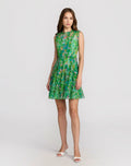 Green Multicolor Micro Ruffle Floral A-Line Mini Dress