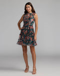 Teal Multi Ruffle Floral A-Line Mini Dress
