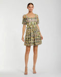 Yellow Multi Floral Puff Sleeve Ruffle Mini Dress