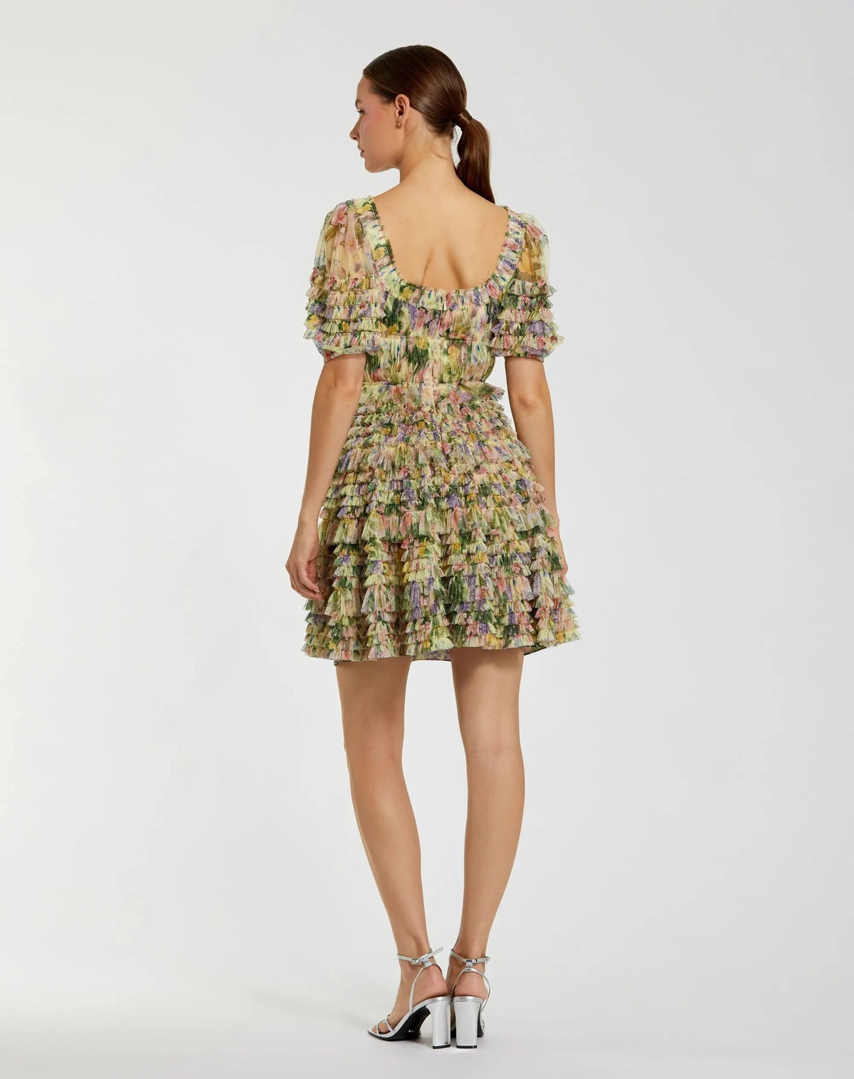 Yellow Multi Floral Puff Sleeve Ruffle Mini Dress