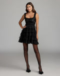 Black Sleeveless Sequin Tiered Ruffle Mini Dress