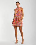Multi Printed Sleeveless High Neck Ruffle Mini Dress