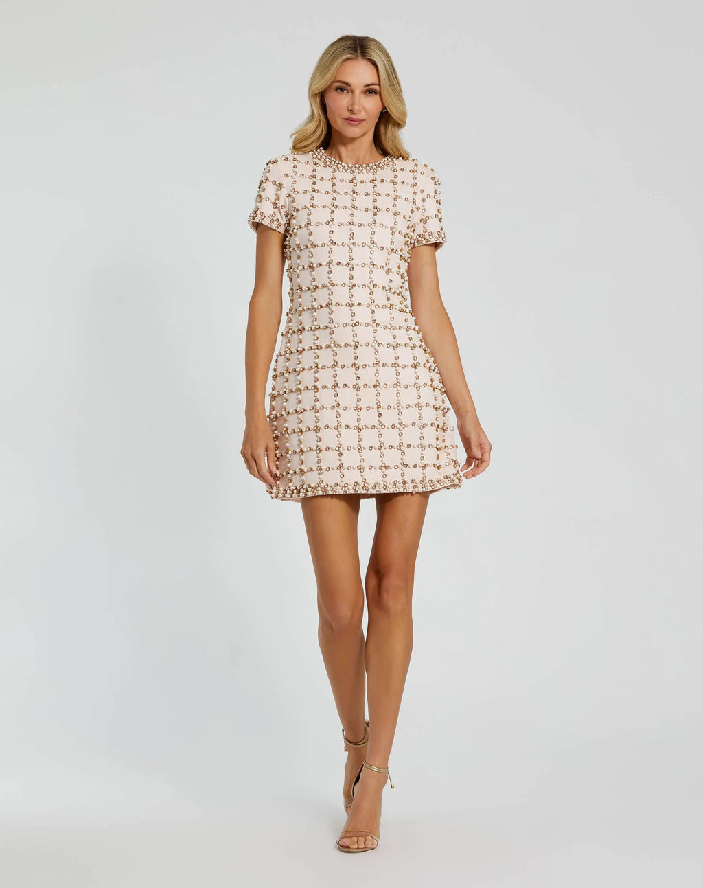 Blush Rhinestone Pearl Embellished Mini Dress