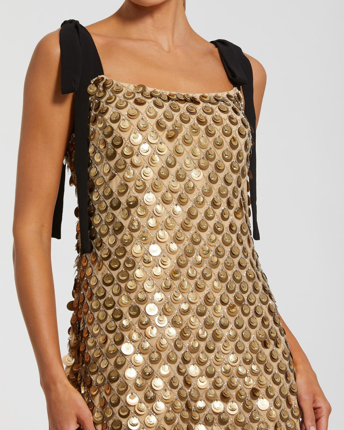 Gold Bow Strap Sequin Mini Dress