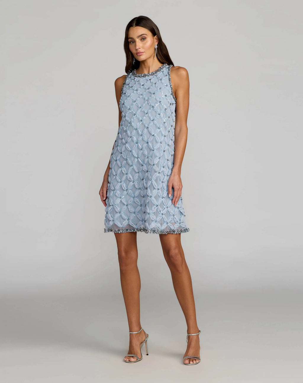 Powder Blue Rhinestone Embellished Sleeveless Mini Dress