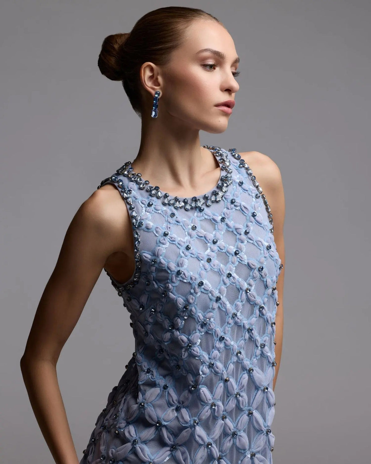 Powder Blue Rhinestone Embellished Sleeveless Mini Dress