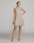 Silver Nude Crystal Embellished Shift Dress