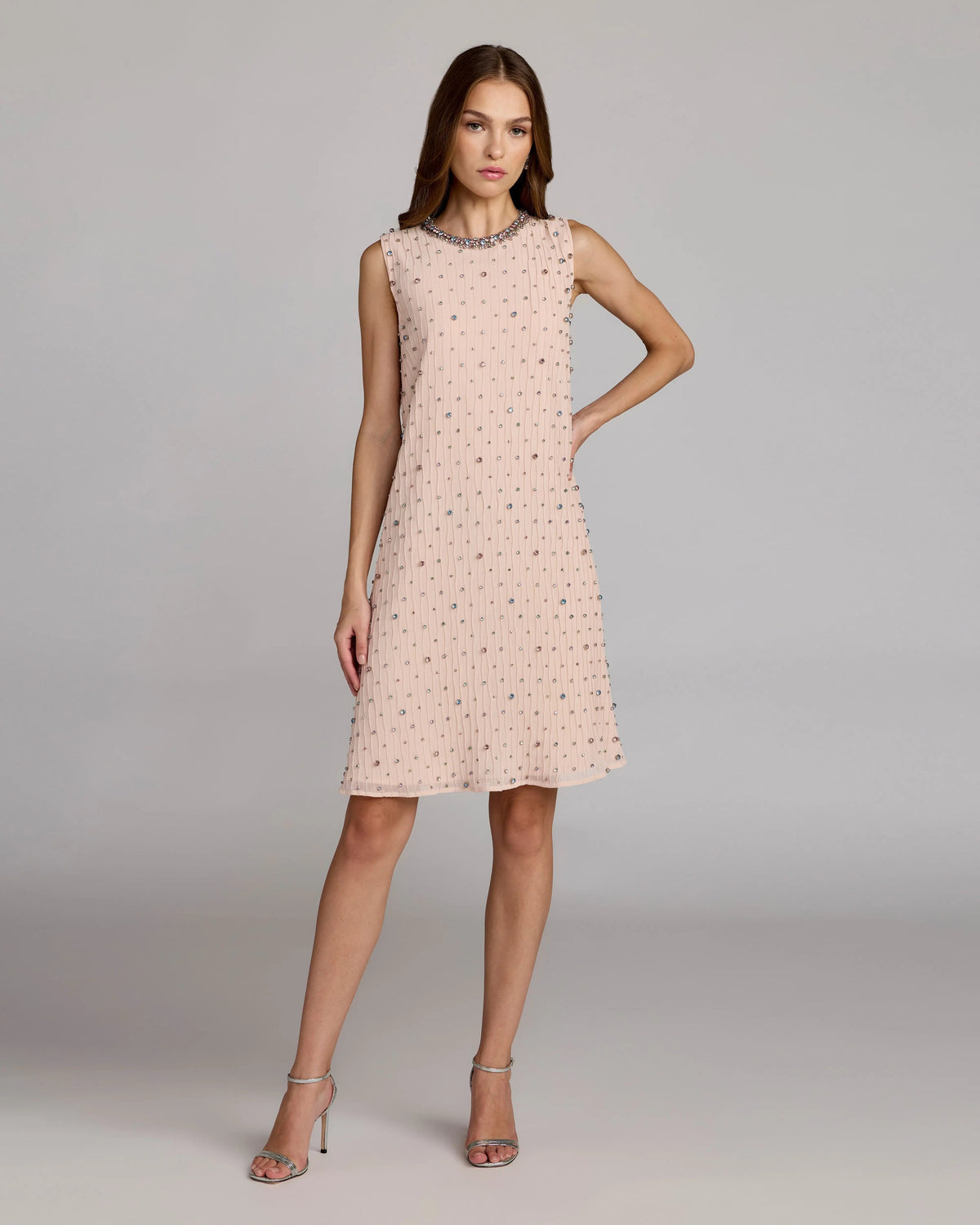 Blush Multi Embellished Sleeveless Shift Mini Dress