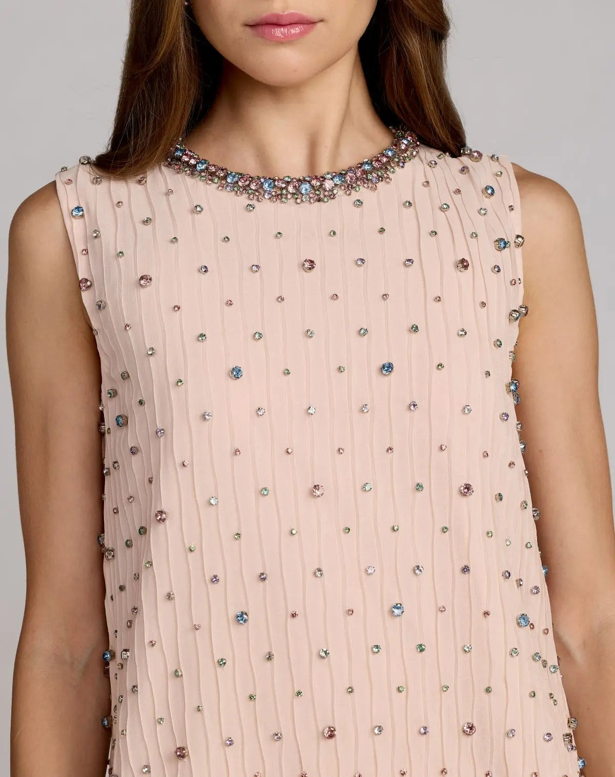 Blush Multi Embellished Sleeveless Shift Mini Dress