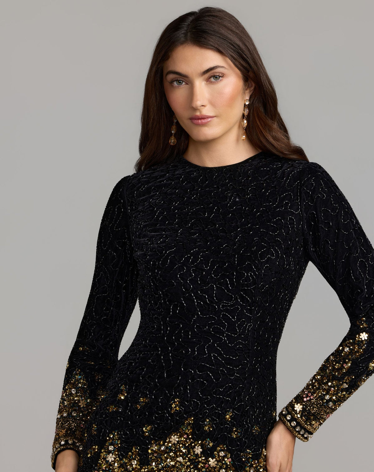 Black Gold Velvet Long Sleeve Mini Dress