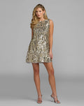 Taupe Sequin Embellished Sleeveless Mini Dress