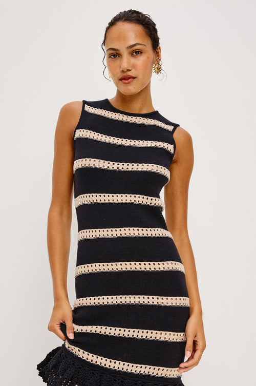 Ana Dress - Black Oat Stripe