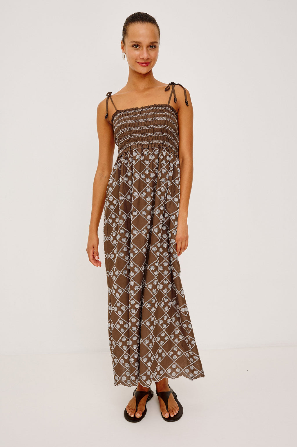 Becca Dress - Cocoa Daisy Embroidery