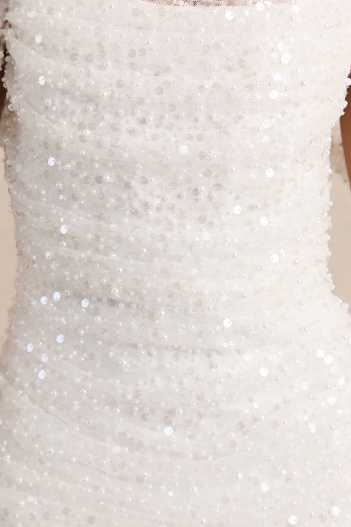 Millie | White Mesh Bardot-Neck Mini Dress With Draped Detailing