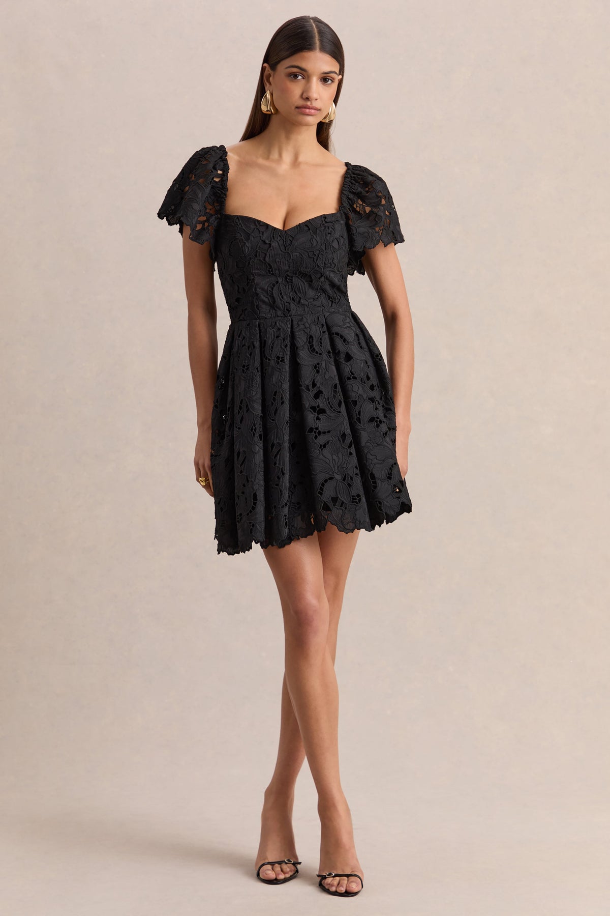 Vivi | Black Lace Sweetheart-Neck Mini Dress