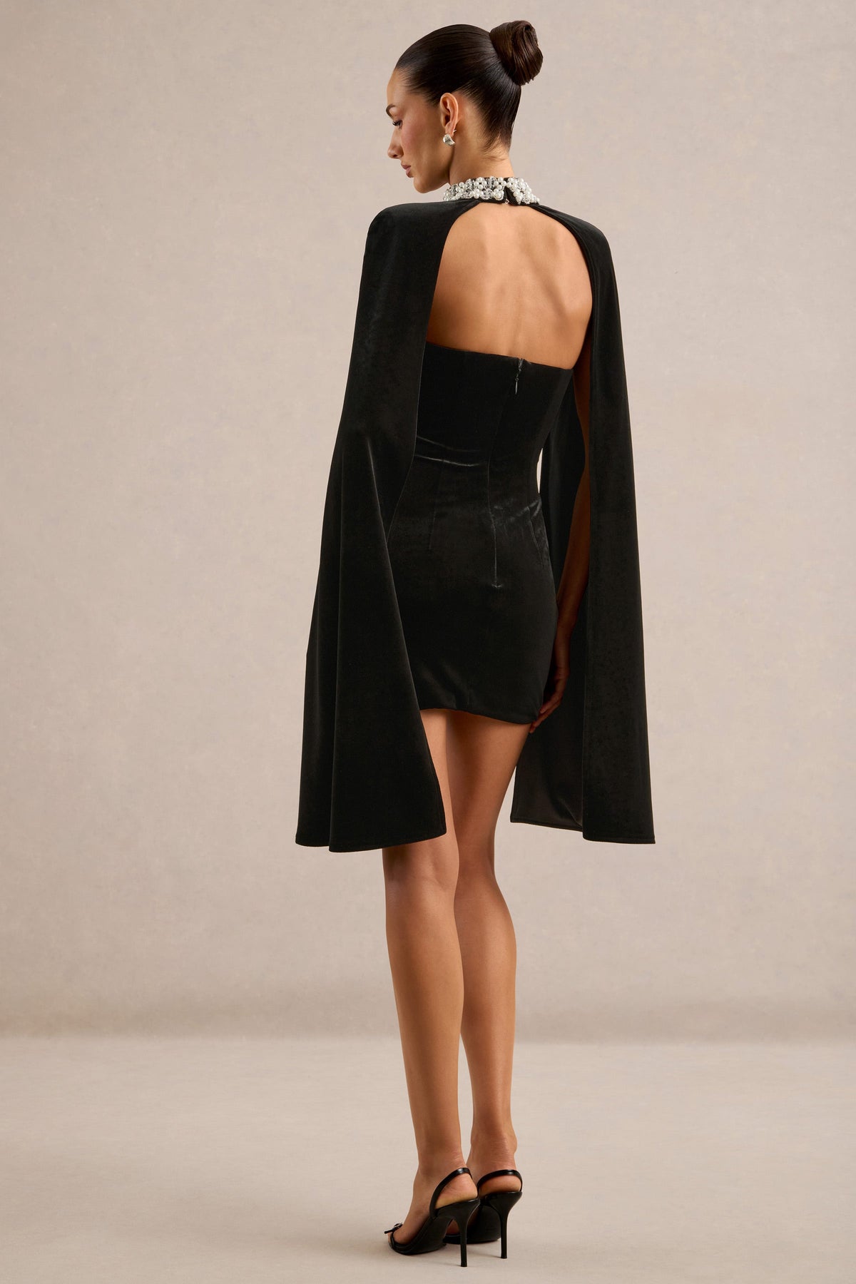 Cassanda | Black Velvet Bandeau A-Line Mini Dress