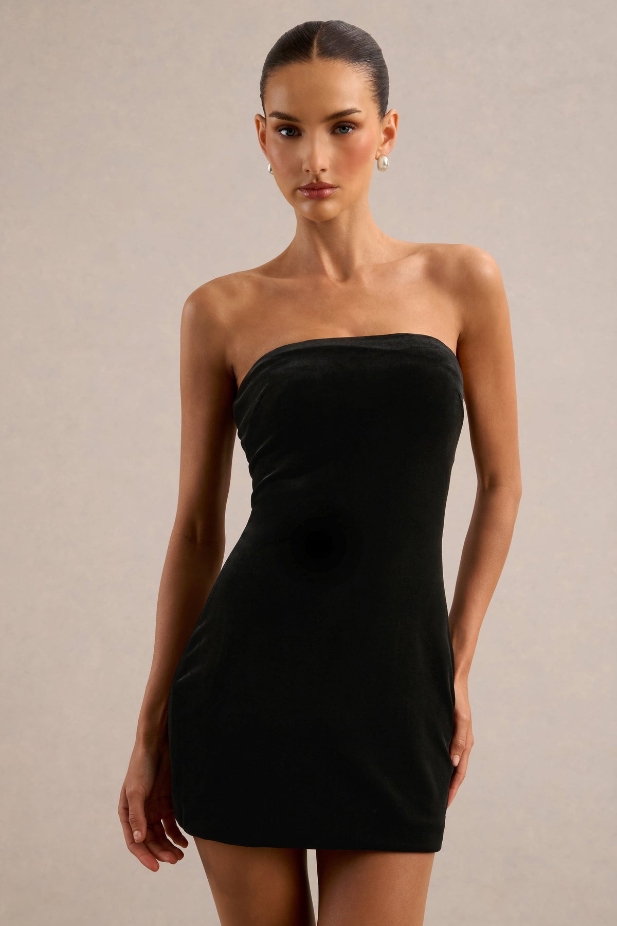 Cassanda | Black Velvet Bandeau A-Line Mini Dress