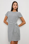 Edie Dress - Ivory Navy Micro Stripe