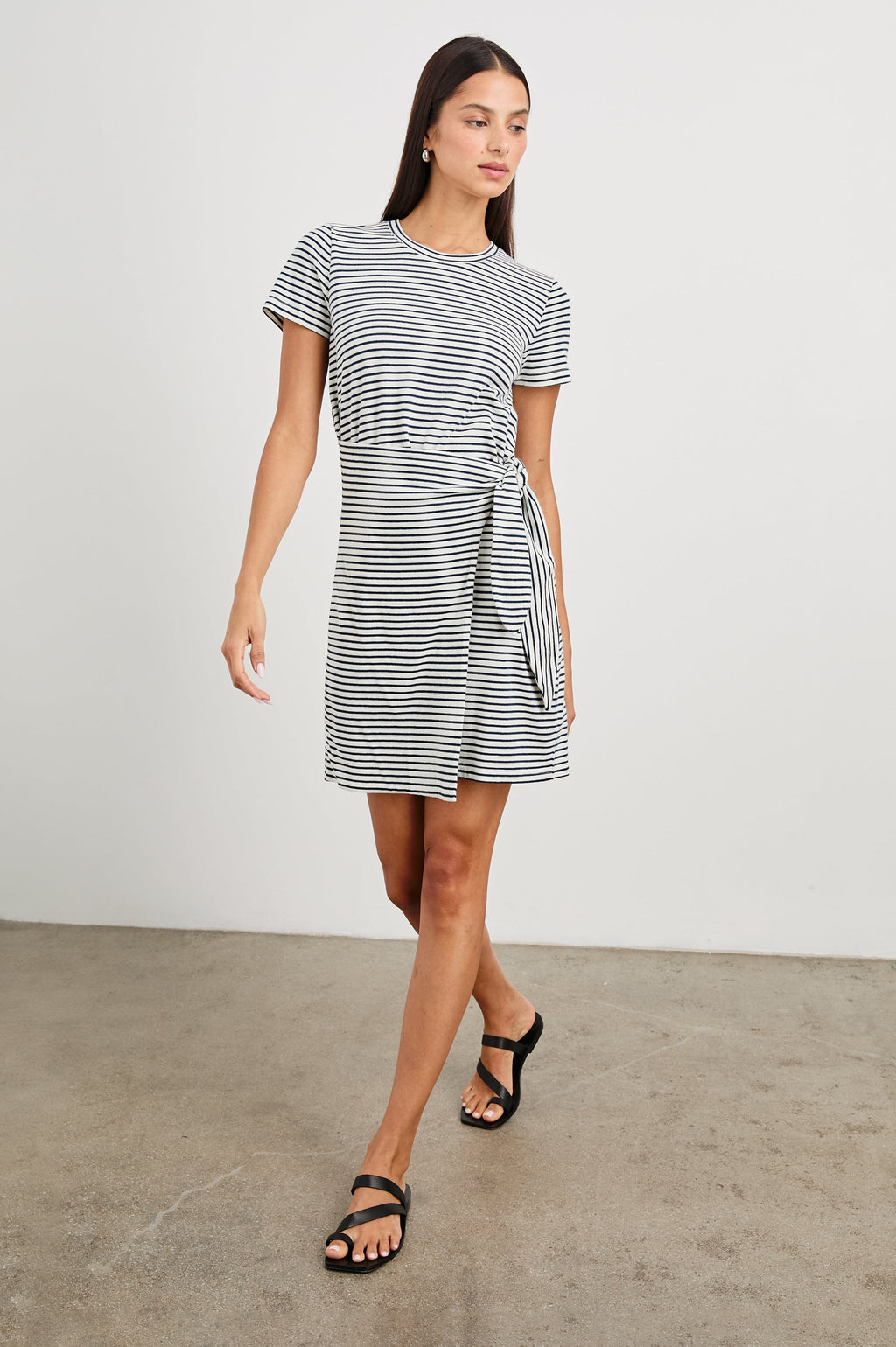 Edie Dress - Ivory Navy Micro Stripe