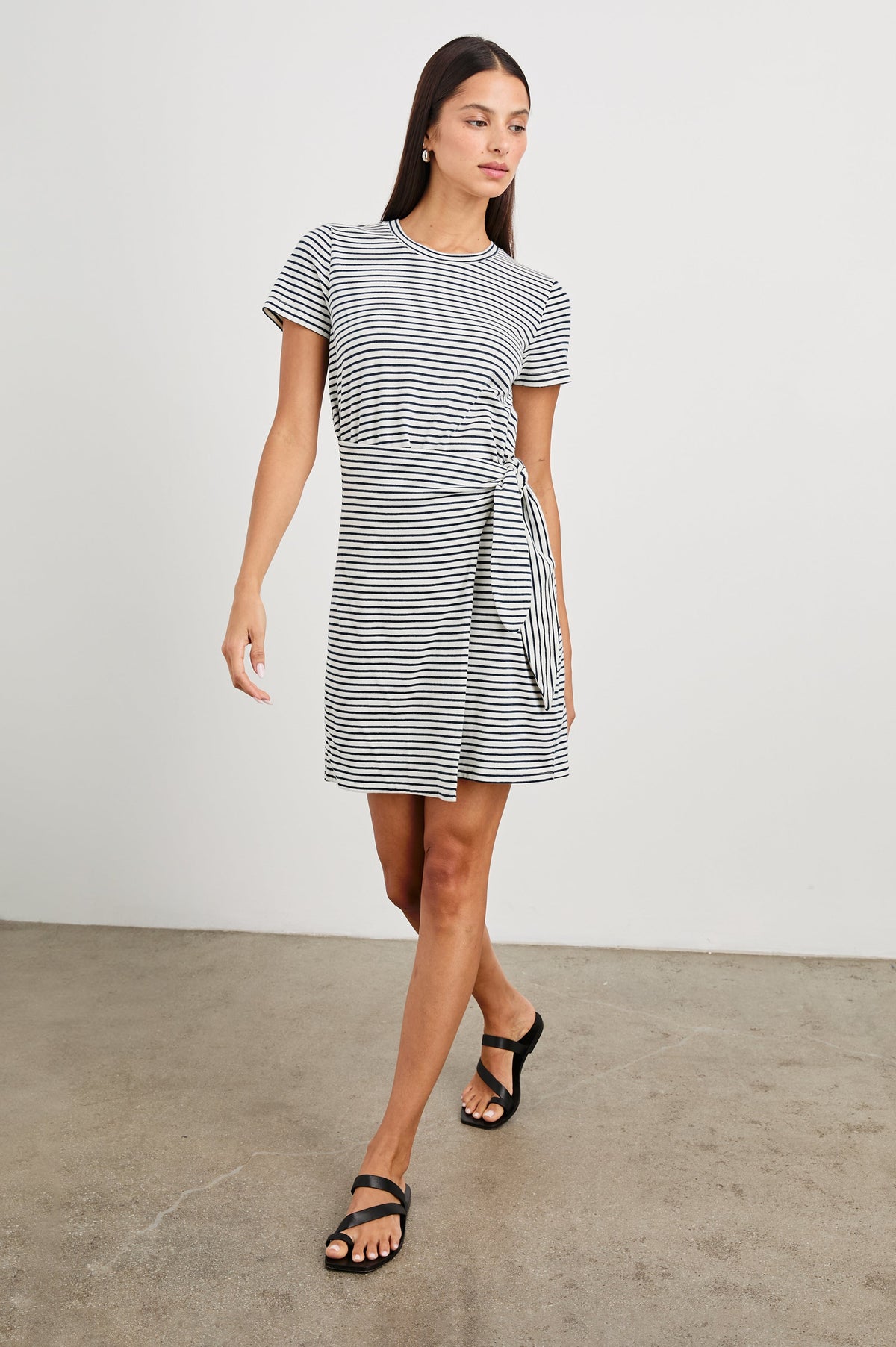 Edie Dress - Ivory Navy Micro Stripe