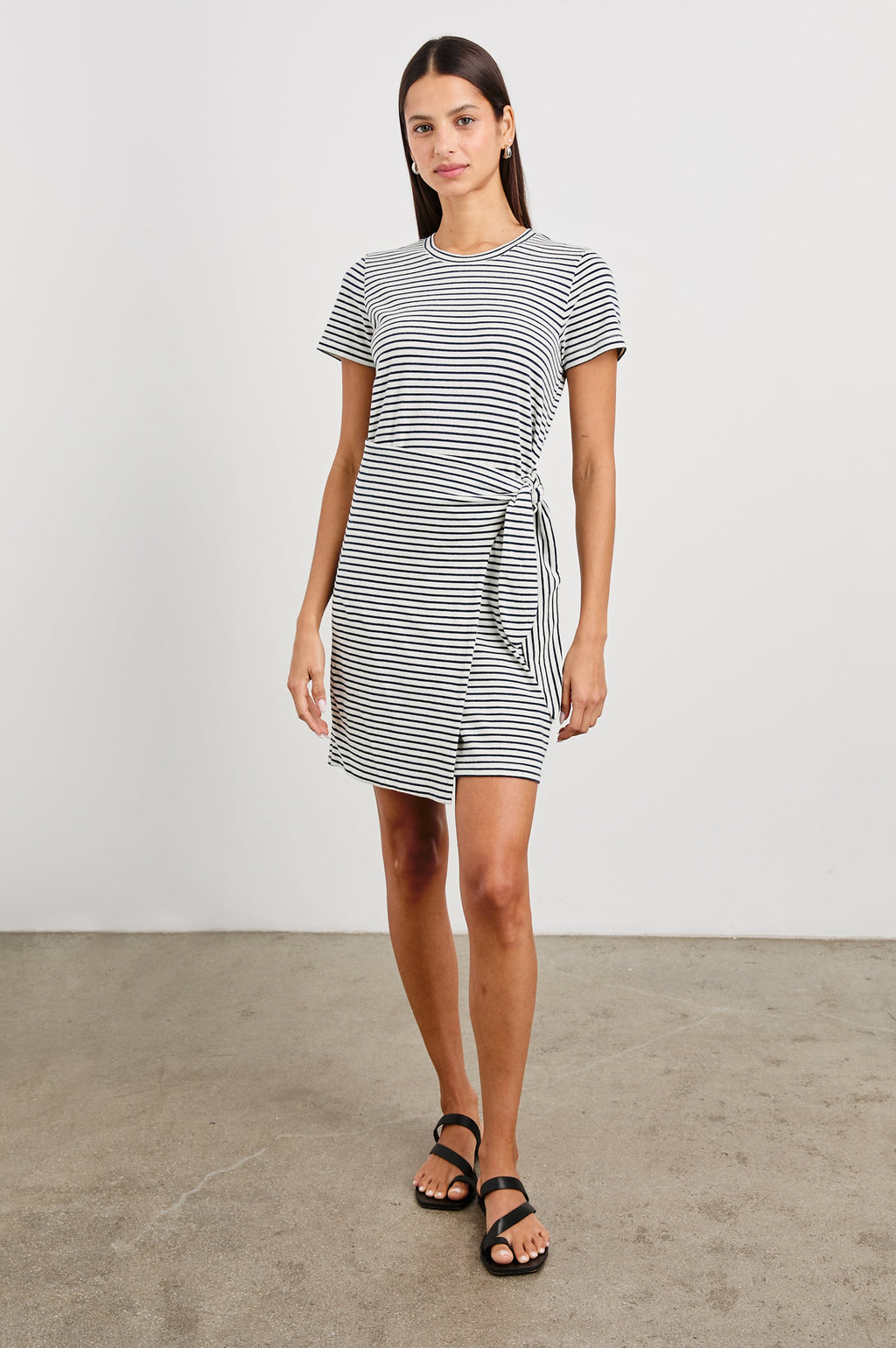 Edie Dress - Ivory Navy Micro Stripe