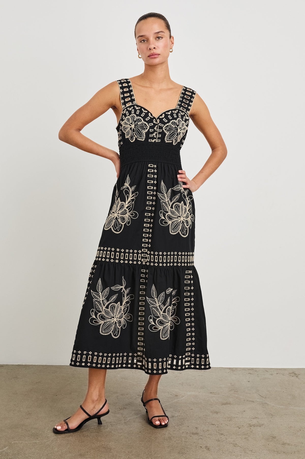 Fawn Dress - Black Tan Embroidery