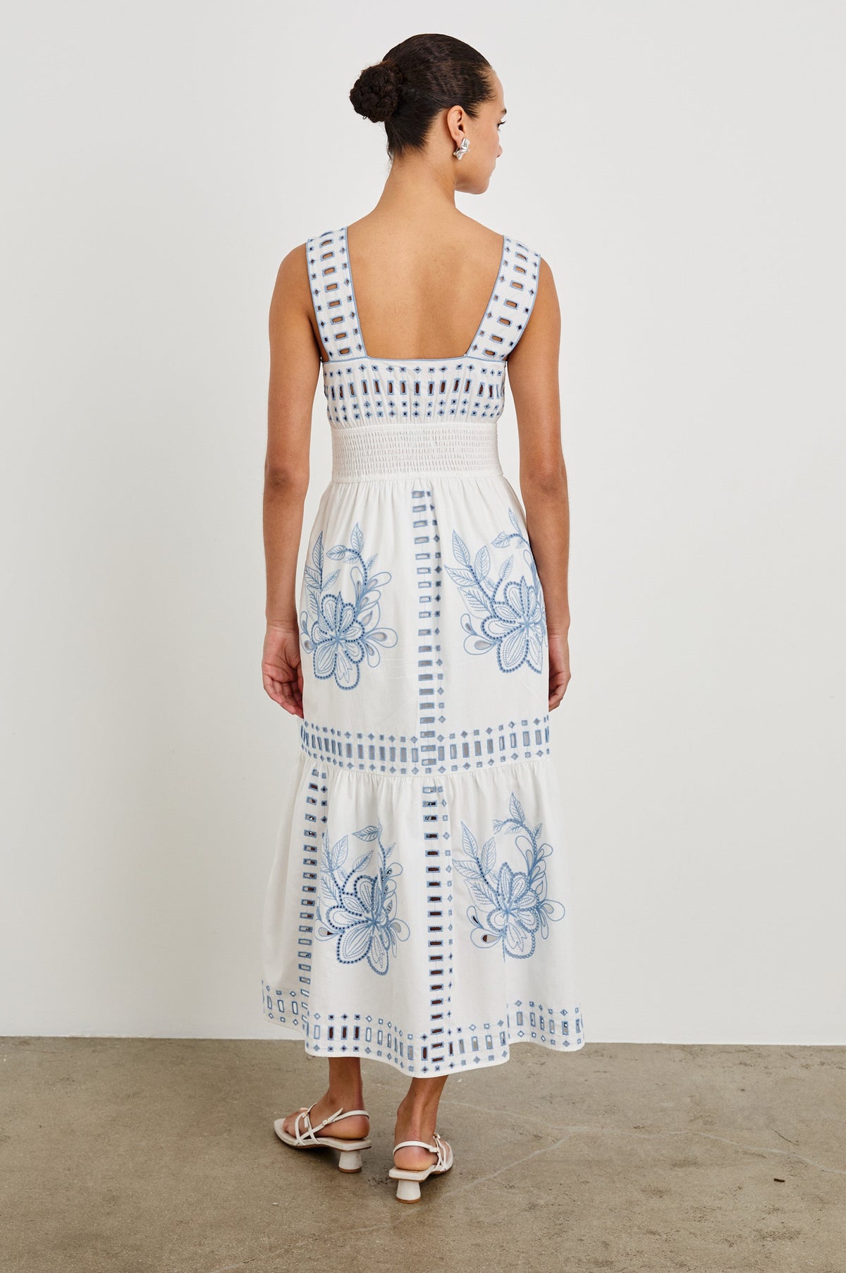 Fawn Dress - White Blue Embroidery