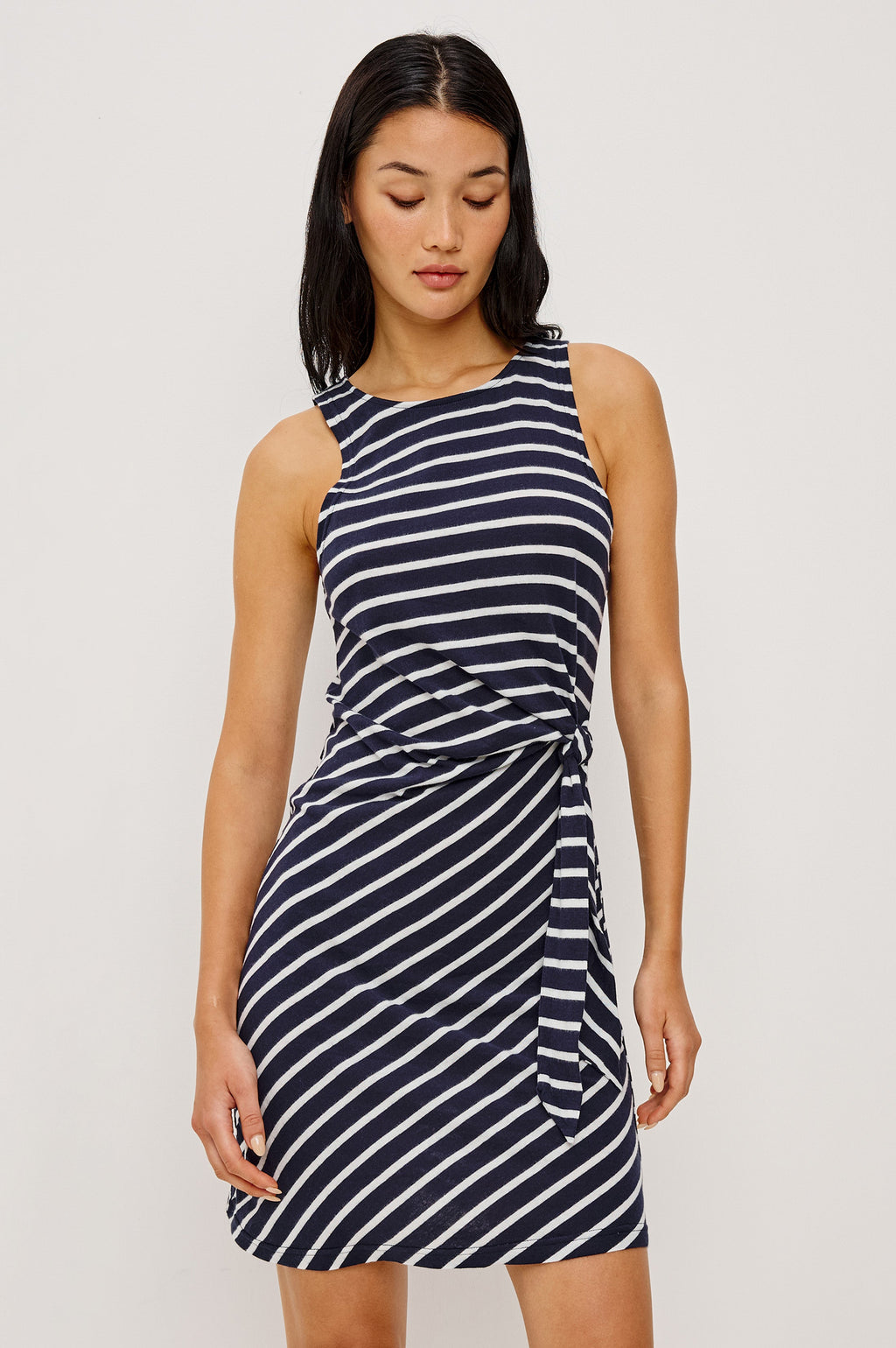 Harriet Dress - Navy Ivory Stripe