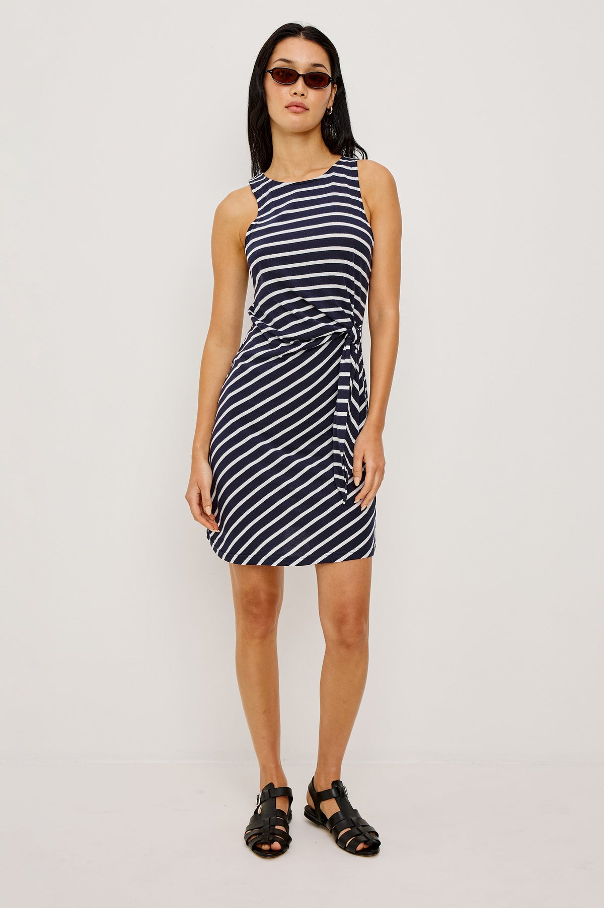 Harriet Dress - Navy Ivory Stripe