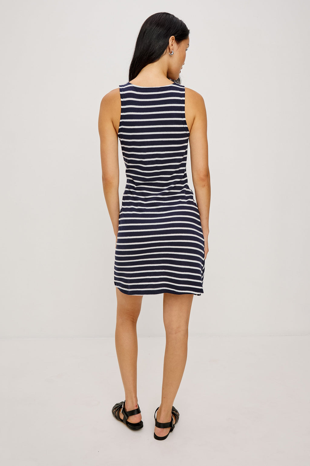 Harriet Dress - Navy Ivory Stripe