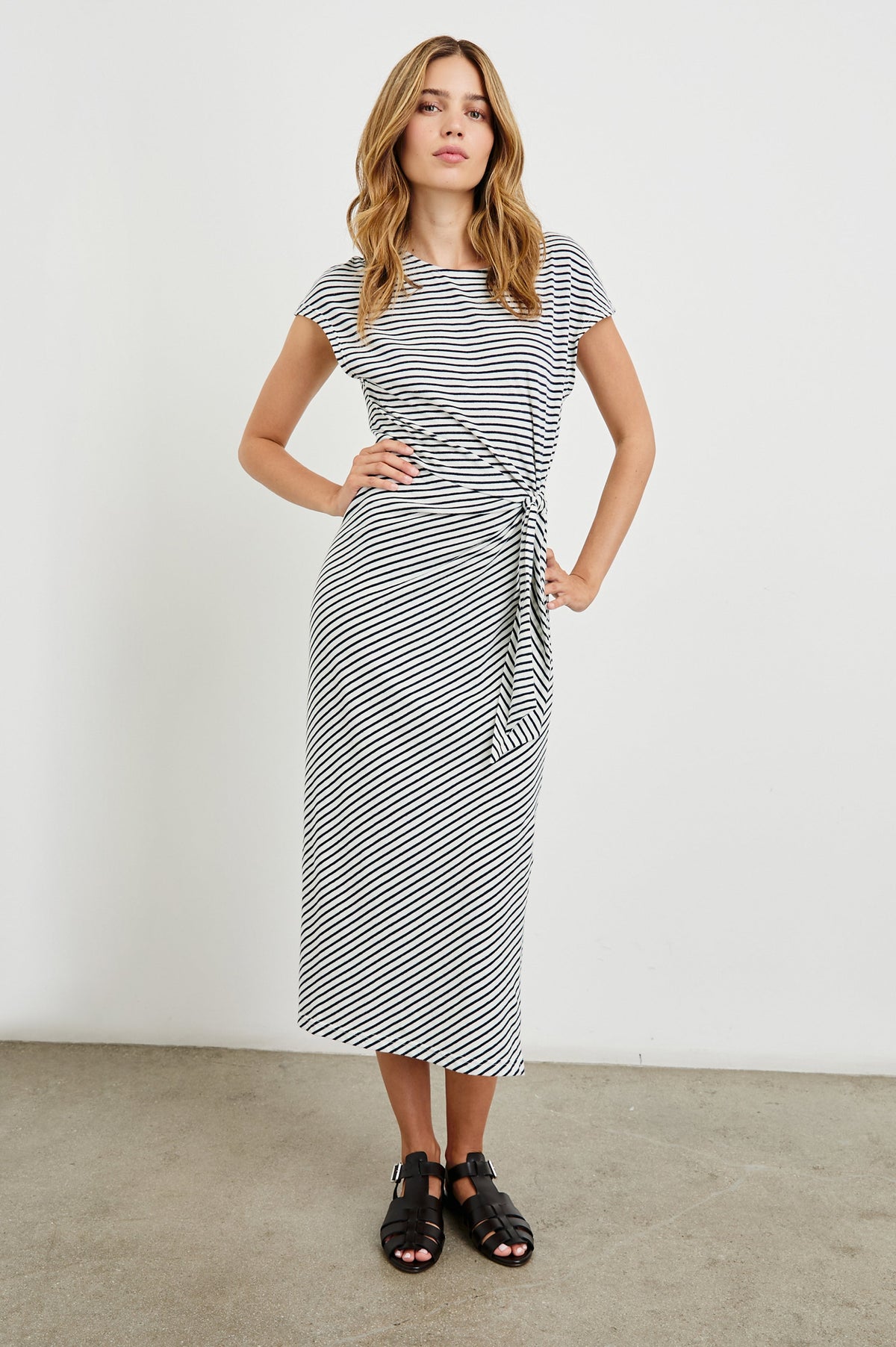 Selah Dress - Ivory Navy Micro Stripe