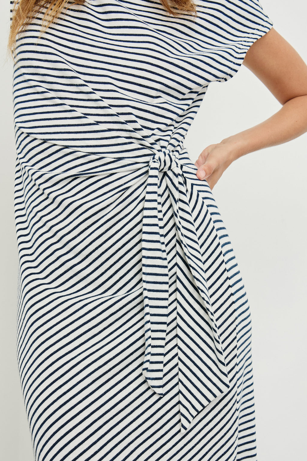 Selah Dress - Ivory Navy Micro Stripe