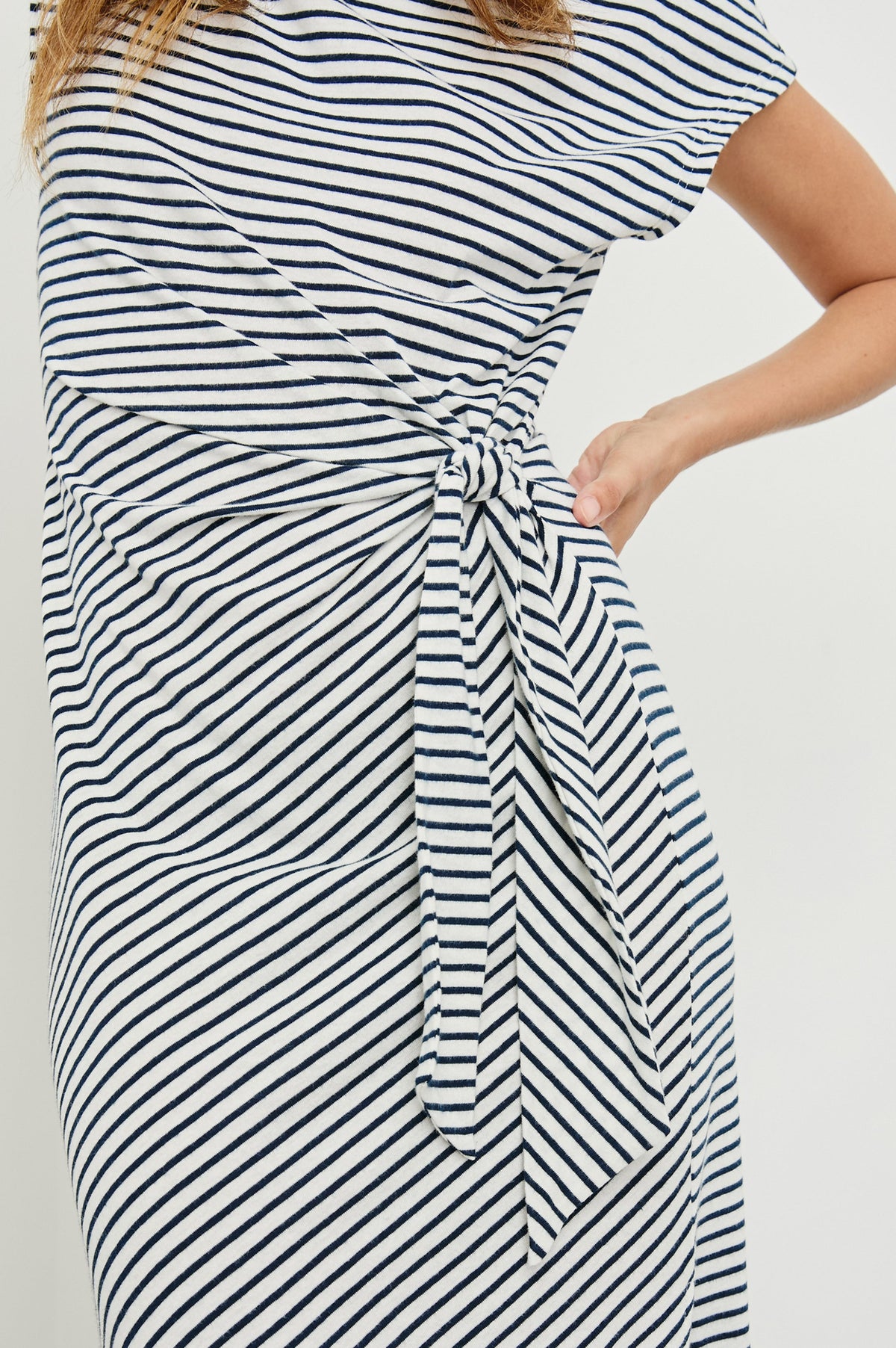 Selah Dress - Ivory Navy Micro Stripe