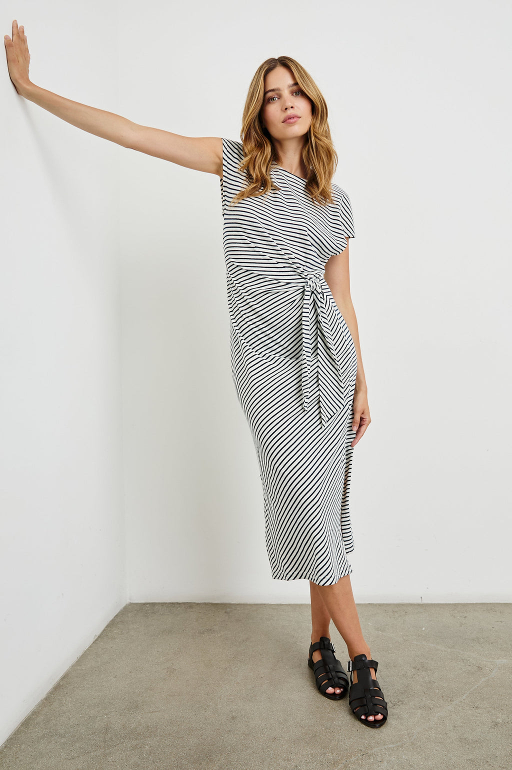Selah Dress - Ivory Navy Micro Stripe