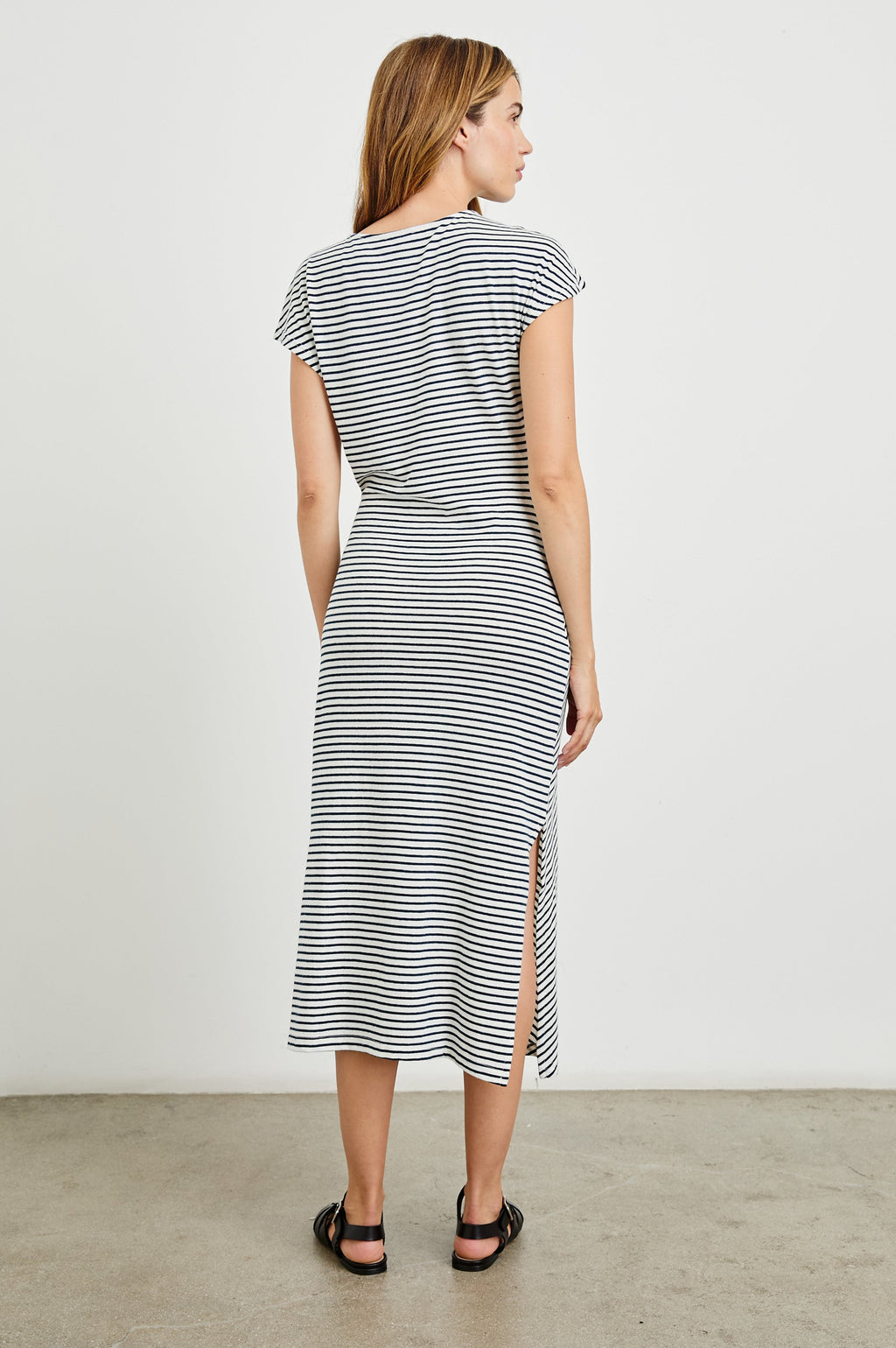 Selah Dress - Ivory Navy Micro Stripe