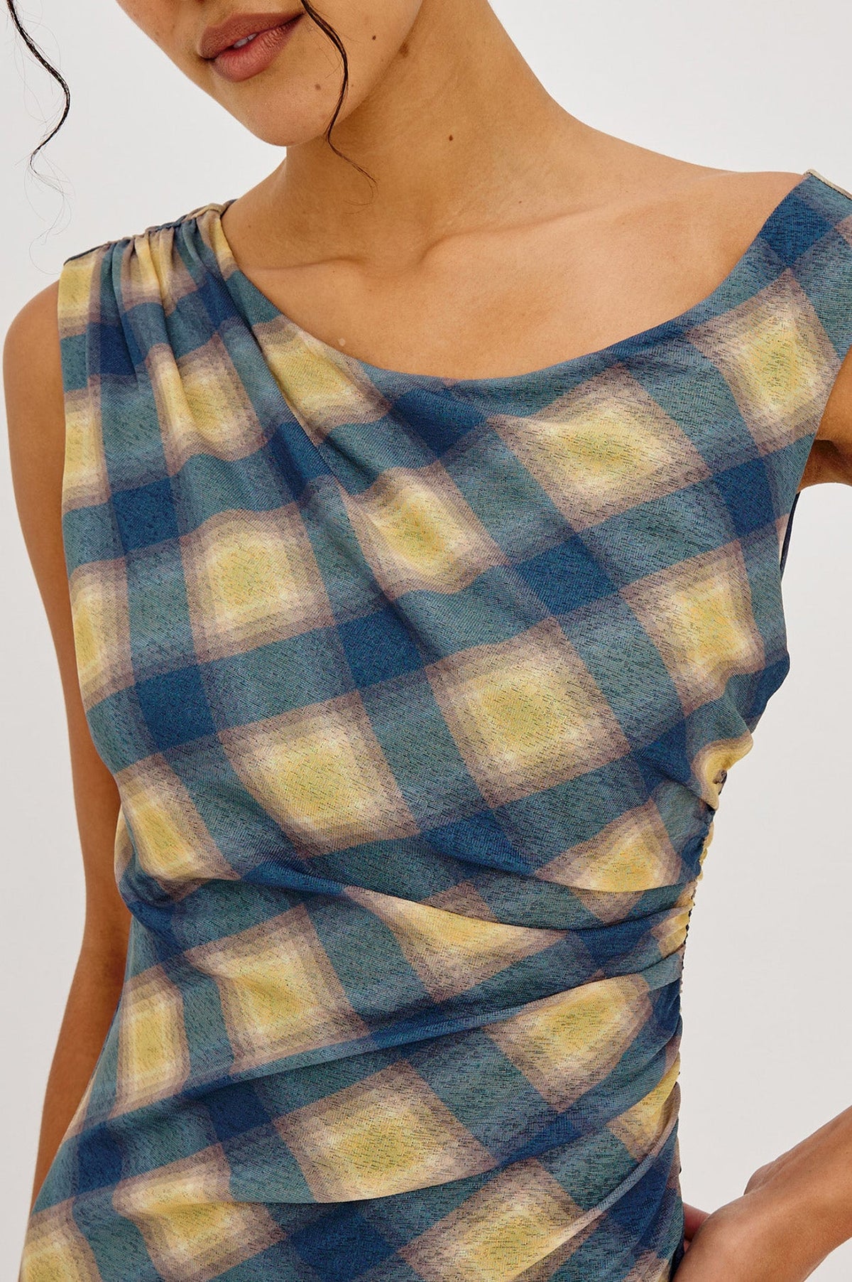 Sorra Dress - Navy Sage Plaid