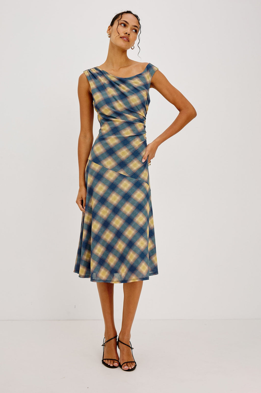 Sorra Dress - Navy Sage Plaid