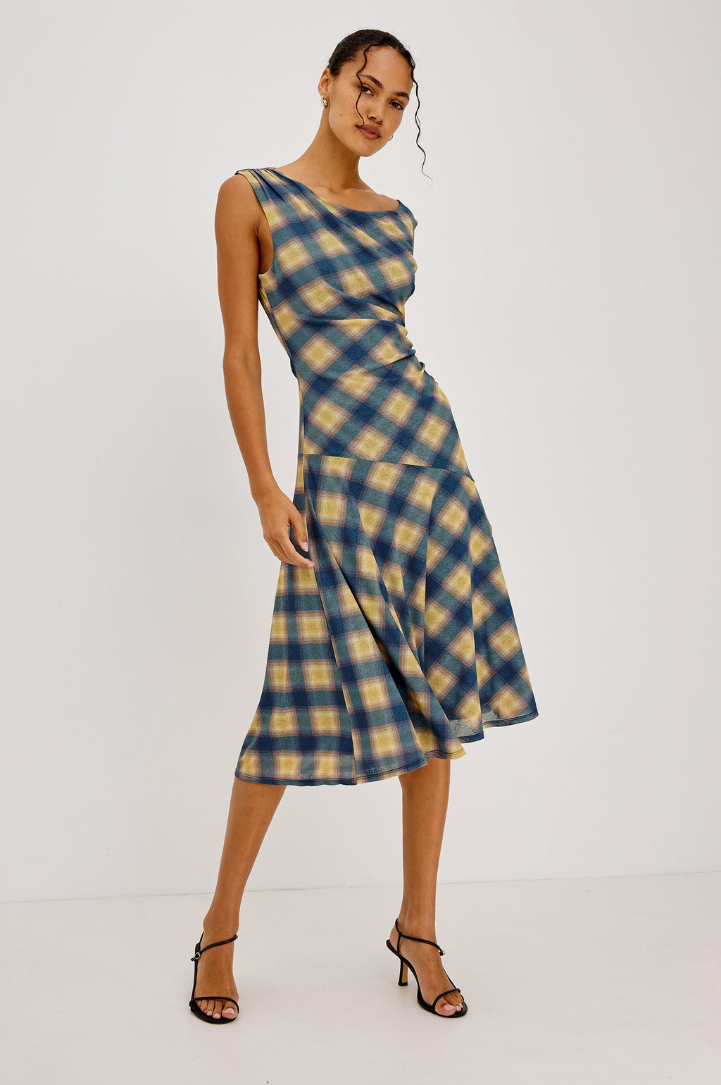 Sorra Dress - Navy Sage Plaid