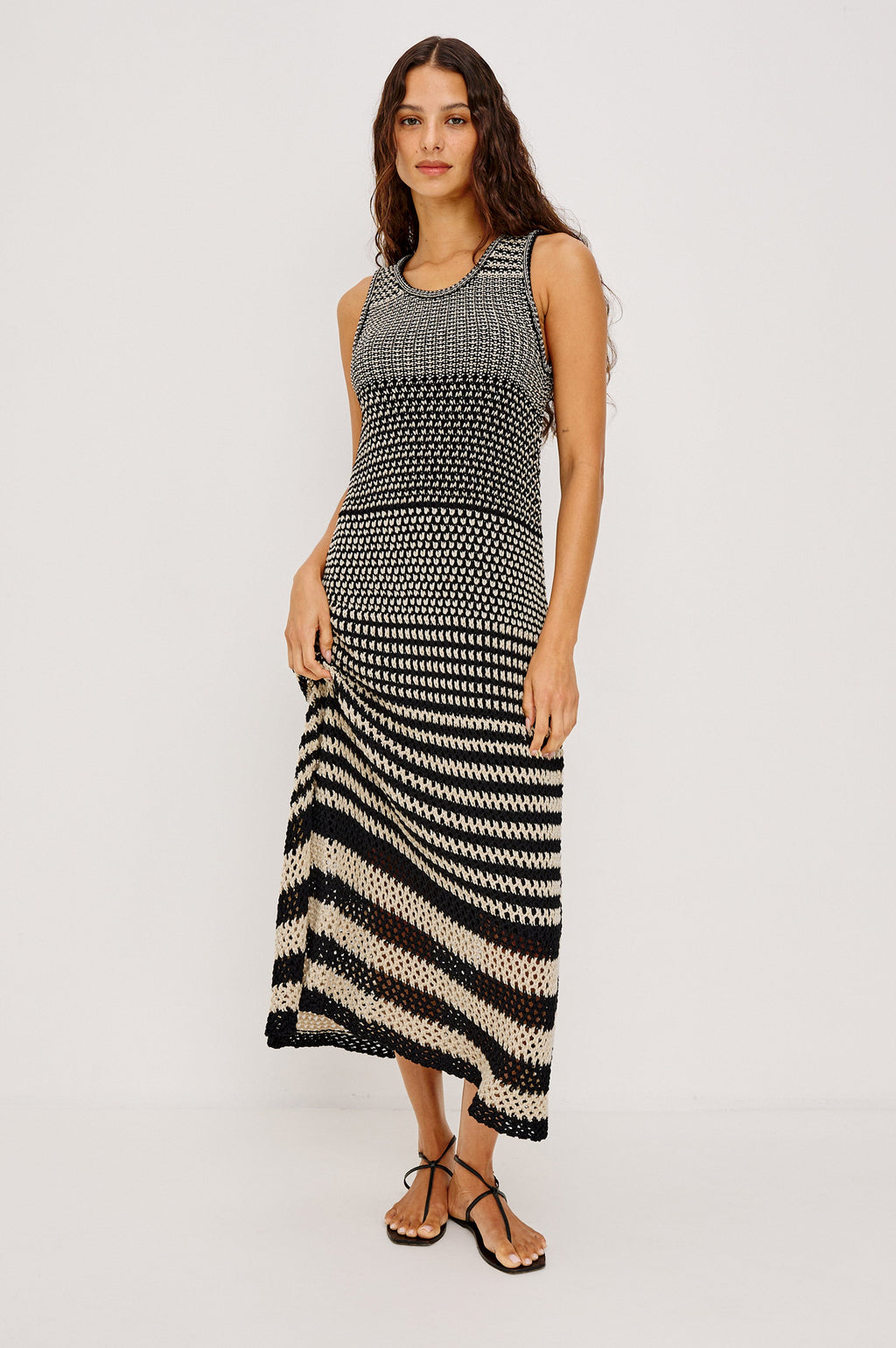 Yvette Dress - Onyx Ivory Stripe
