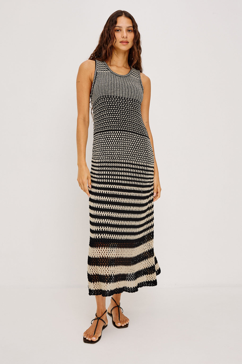 Yvette Dress - Onyx Ivory Stripe