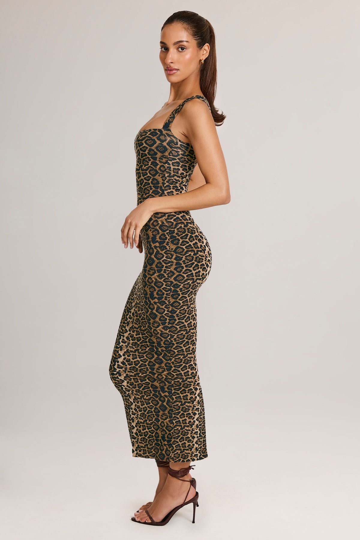 Modal Bodycon Midi Dress in Leopard Print