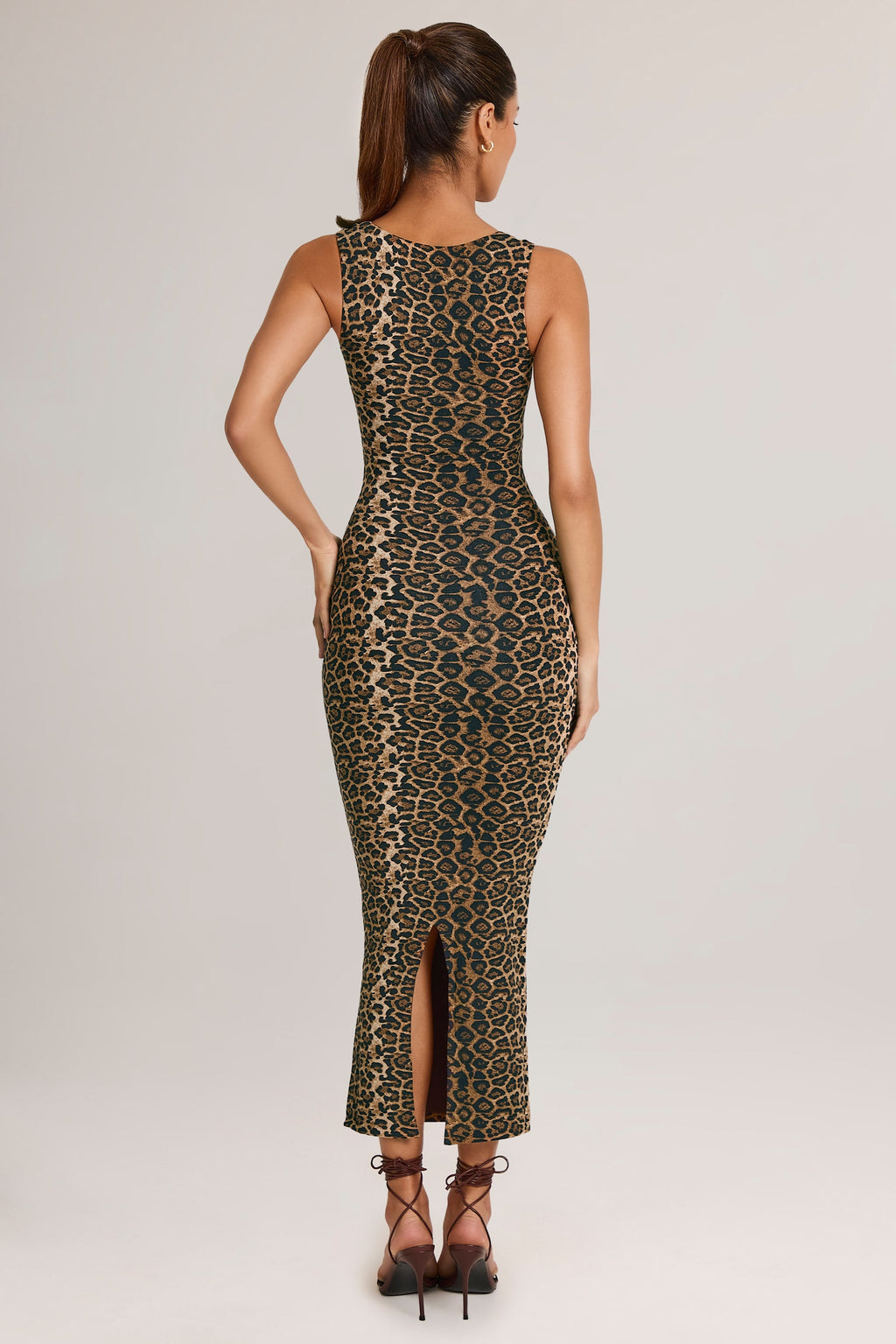 Modal Bodycon Midi Dress in Leopard Print