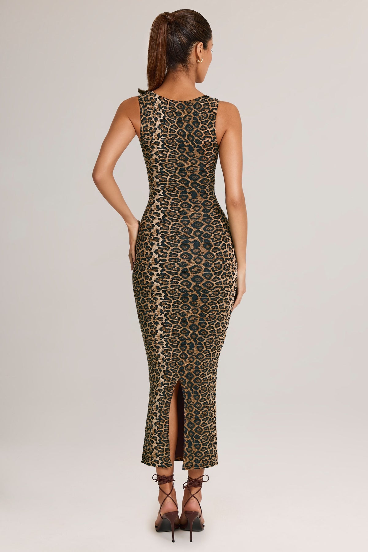 Modal Bodycon Midi Dress in Leopard Print