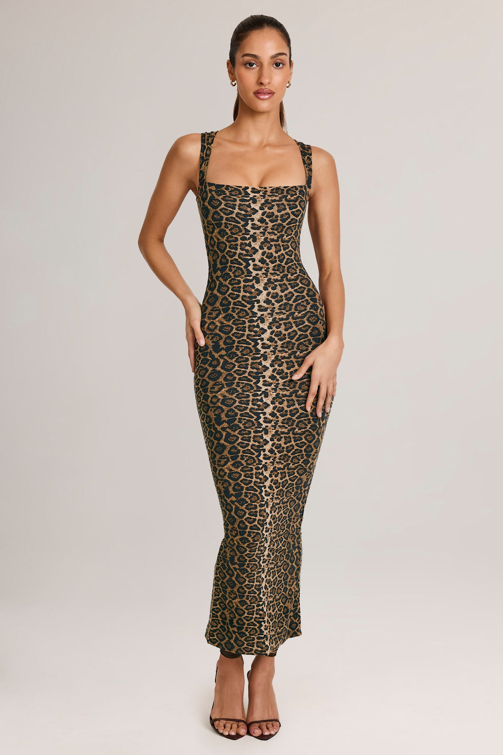 Modal Bodycon Midi Dress in Leopard Print