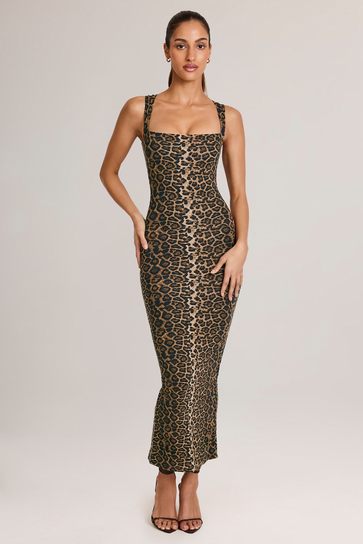 Modal Bodycon Midi Dress in Leopard Print
