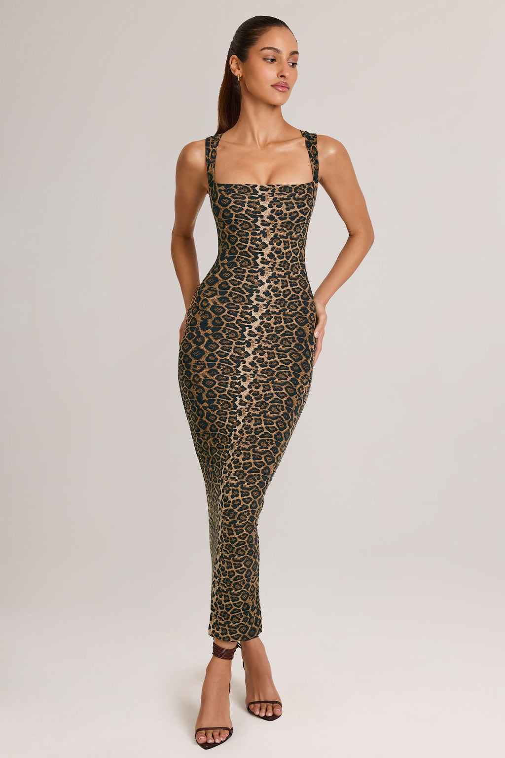 Modal Bodycon Midi Dress in Leopard Print