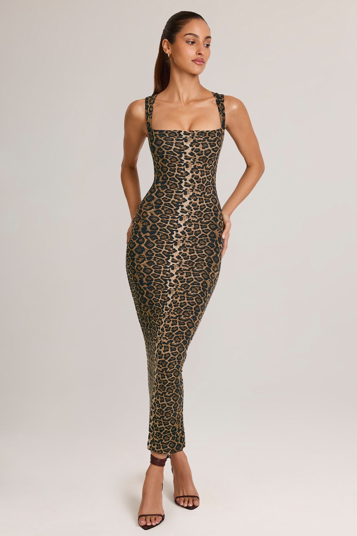 Modal Bodycon Midi Dress in Leopard Print