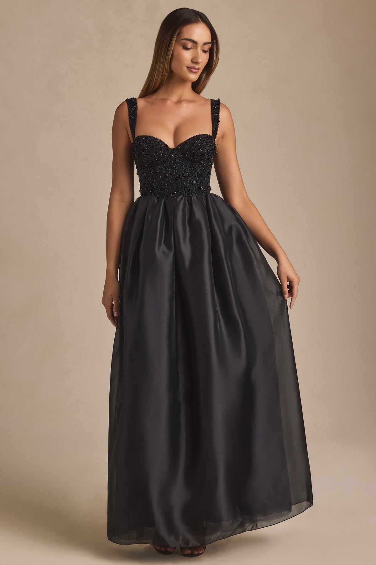 Embellished Corset Gown in Black
